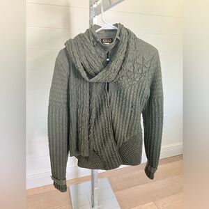 Olive Green Women's Sweater with Scarf Army Green Jacket and Scarf for Women UBU